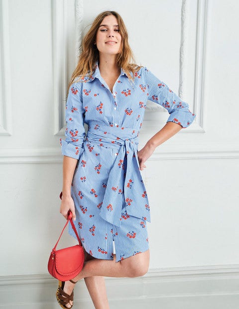 Modern Shirt Dress - Red Pop Scattered Daisy Sprig Modern Shirt Dress - Red Pop Scattered Daisy Sprig