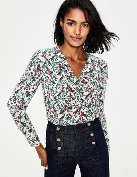 Tabitha Silk Shirt - Ivory Tropical Jungle Tabitha Silk Shirt - Ivory Tropical Jungle