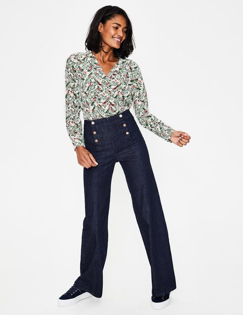 Tabitha Silk Shirt - Ivory Tropical Jungle Tabitha Silk Shirt - Ivory Tropical Jungle