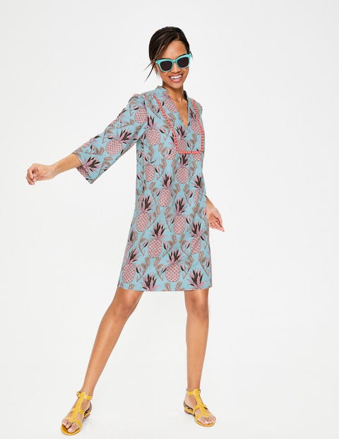 Evangeline Linen Tunic - Heron Blue Tropical Fruit Evangeline Linen Tunic - Heron Blue Tropical Fruit