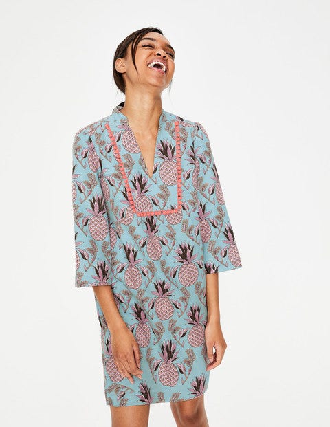 Evangeline Linen Tunic - Heron Blue Tropical Fruit Evangeline Linen Tunic - Heron Blue Tropical Fruit