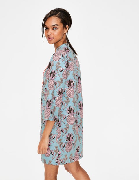 Evangeline Linen Tunic - Heron Blue Tropical Fruit Evangeline Linen Tunic - Heron Blue Tropical Fruit
