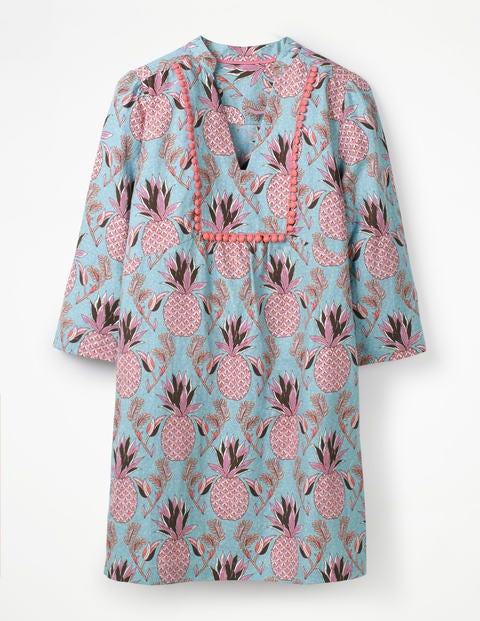 Evangeline Linen Tunic - Heron Blue Tropical Fruit Evangeline Linen Tunic - Heron Blue Tropical Fruit