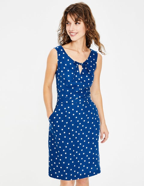 Rae Leinenkleid - Kobaltblau & Naturweiß, Verstreute Tupfen Rae Leinenkleid - Kobaltblau & Naturweiß, Verstreute Tupfen