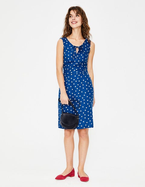 Rae Leinenkleid - Kobaltblau & Naturweiß, Verstreute Tupfen Rae Leinenkleid - Kobaltblau & Naturweiß, Verstreute Tupfen