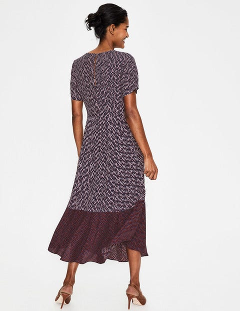 Renee Midi Dress - Navy Colourblock Spot Renee Midi Dress - Navy Colourblock Spot