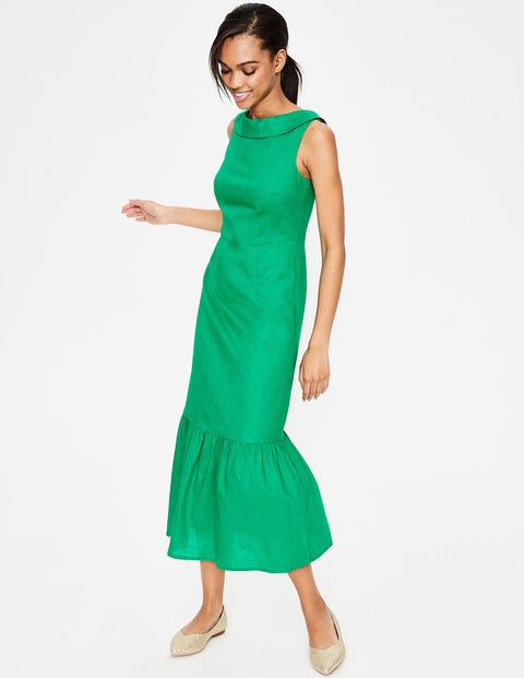 Green Linen Midi Dress