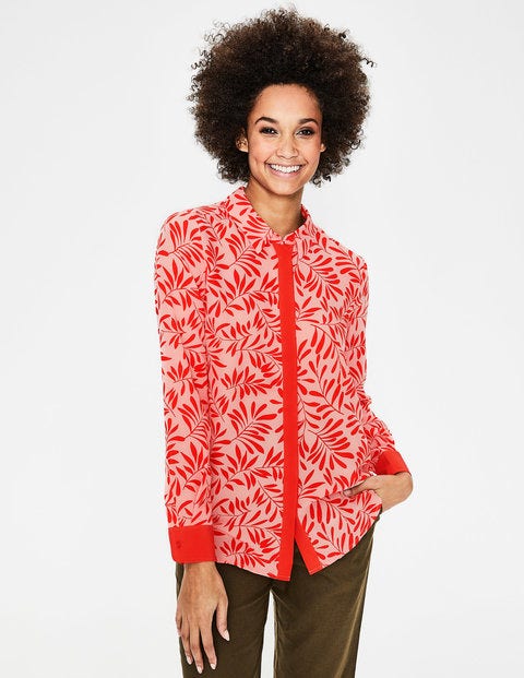 The Silk Shirt - Chalky Pink & Red Olive Branch The Silk Shirt - Chalky Pink & Red Olive Branch