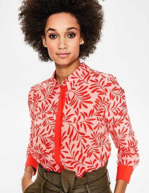 The Silk Shirt - Chalky Pink & Red Olive Branch The Silk Shirt - Chalky Pink & Red Olive Branch