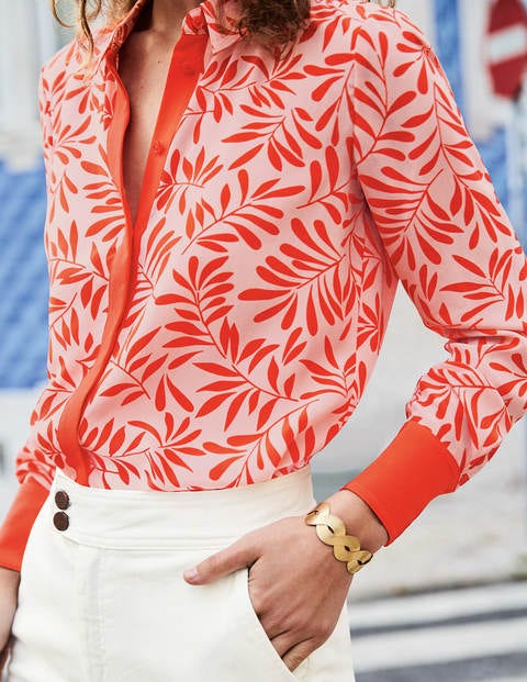 The Silk Shirt - Chalky Pink & Red Olive Branch The Silk Shirt - Chalky Pink & Red Olive Branch