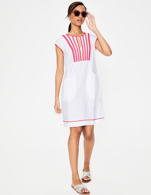 Jessica Linen Dress - White Multi Jessica Linen Dress - White Multi