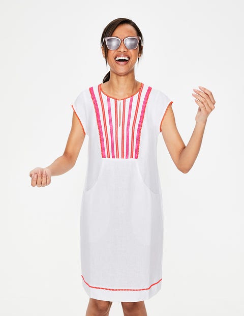 Jessica Linen Dress - White Multi Jessica Linen Dress - White Multi