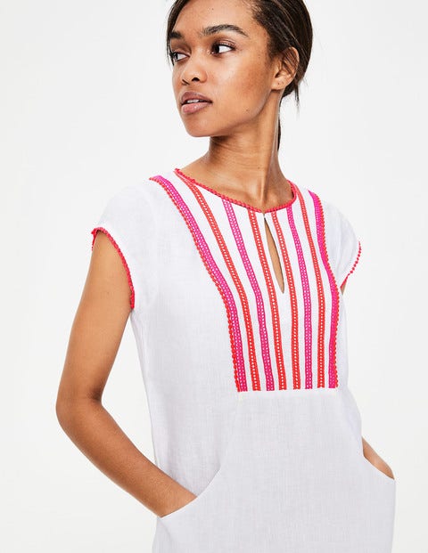 Jessica Linen Dress - White Multi Jessica Linen Dress - White Multi