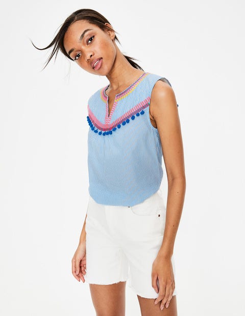 Elisa Top - Ivory & Cyan Stripe Elisa Top - Ivory & Cyan Stripe