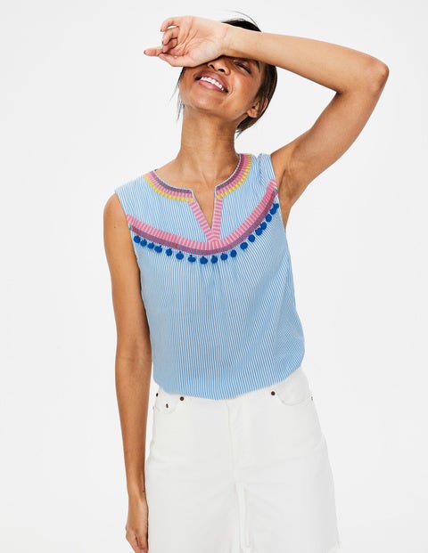 Elisa Top - Ivory & Cyan Stripe Elisa Top - Ivory & Cyan Stripe