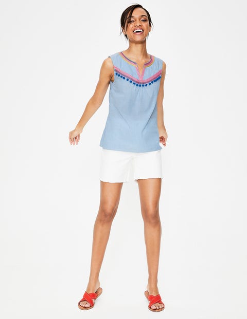 Elisa Top - Ivory & Cyan Stripe Elisa Top - Ivory & Cyan Stripe