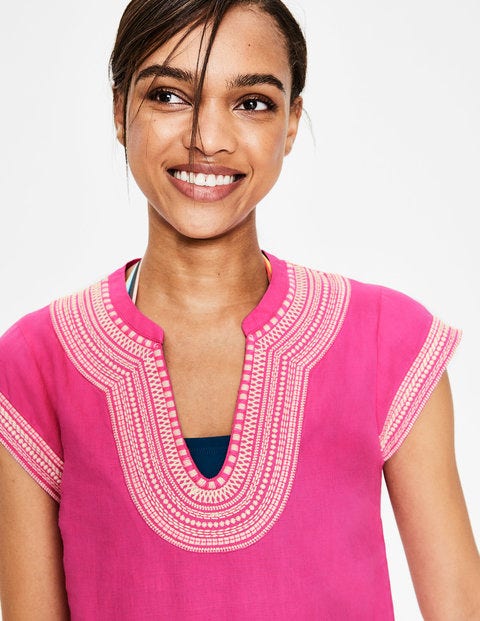 Yasmin Embroidered Linen Tunic - Pink Yasmin Embroidered Linen Tunic - Pink
