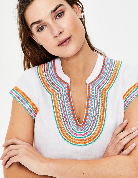 Yasmin Embroidered Linen Tunic - White Yasmin Embroidered Linen Tunic - White