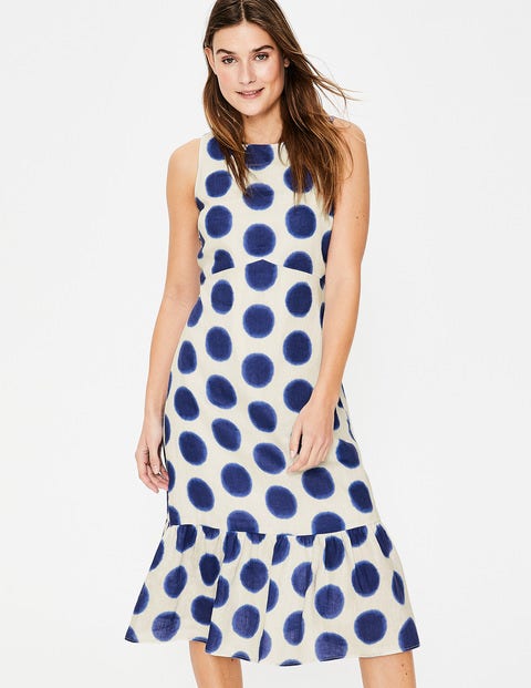 Constance Linen Dress - Lapis & Ivory Ikat Spot Constance Linen Dress - Lapis & Ivory Ikat Spot