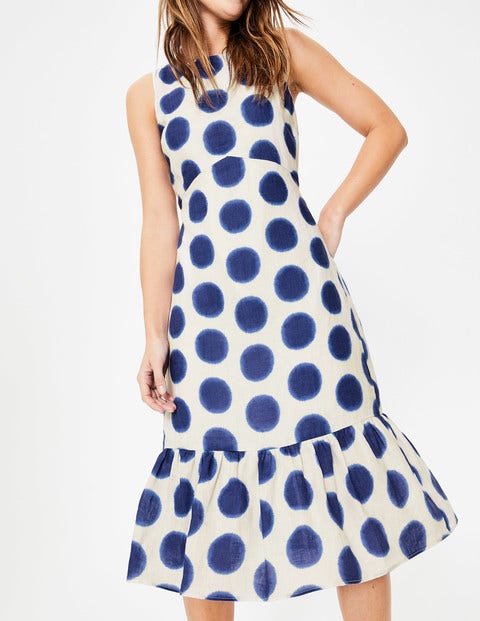 Constance Linen Dress - Lapis & Ivory Ikat Spot Constance Linen Dress - Lapis & Ivory Ikat Spot
