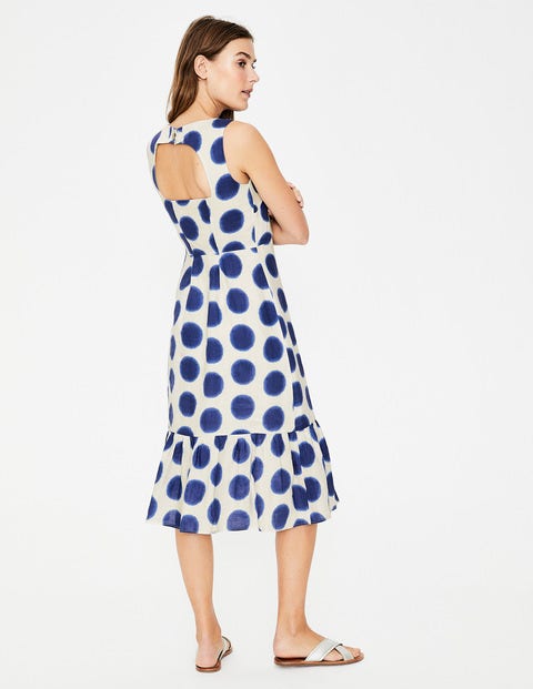 Constance Linen Dress - Lapis & Ivory Ikat Spot Constance Linen Dress - Lapis & Ivory Ikat Spot