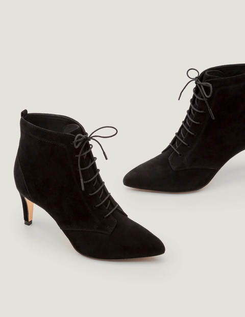 mid heel black ankle boots