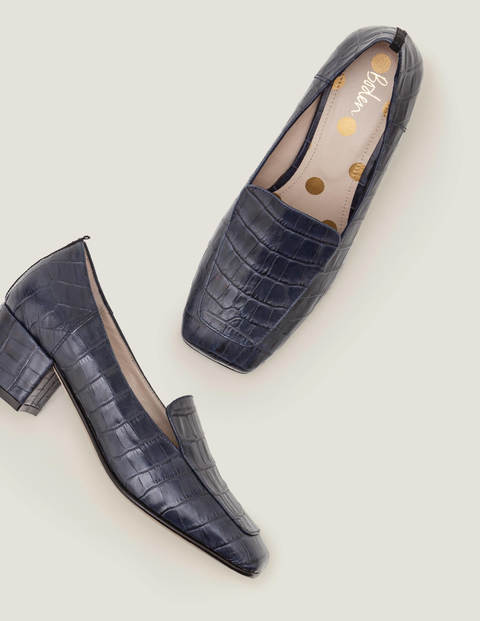 Carina Heeled Loafers - Navy Croc Carina Heeled Loafers - Navy Croc
