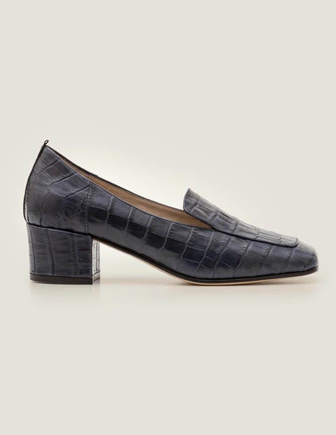Carina Heeled Loafers - Navy Croc Carina Heeled Loafers - Navy Croc