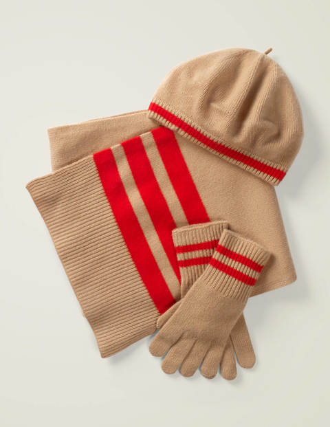 Cashmere Scarf - Camel Melange/Post Box Red Cashmere Scarf - Camel Melange/Post Box Red