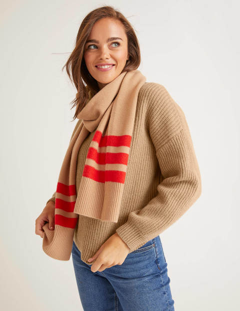 Cashmere Scarf - Camel Melange/Post Box Red Cashmere Scarf - Camel Melange/Post Box Red