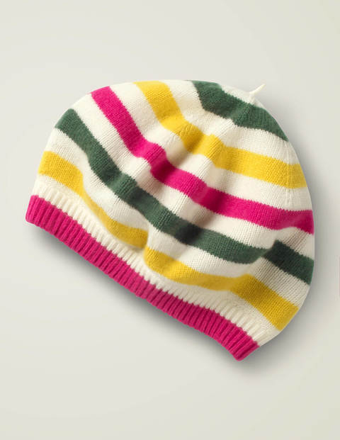 Baskenmütze Aus Kaschmir - Naturweiß/Bunt, Gestreift Baskenmütze Aus Kaschmir - Naturweiß/Bunt, Gestreift