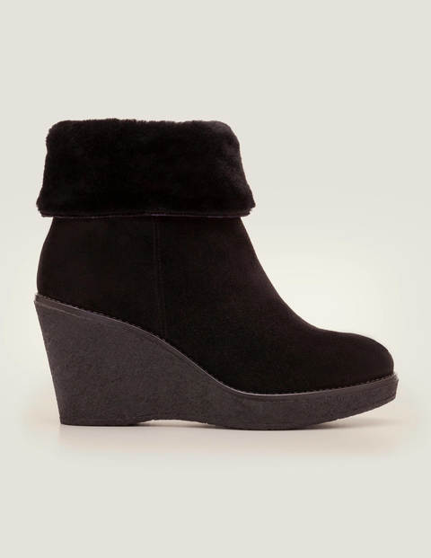 Chaldon Shearling Wedge Boots - Black 