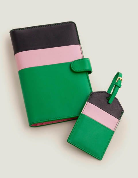 Leather Luggage Tag - Navy/Rich Emerald Leather Luggage Tag - Navy/Rich Emerald