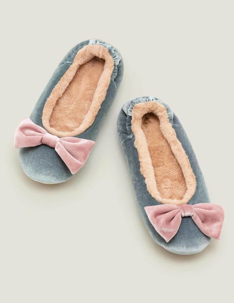 Cosy Velvet Bow Slippers - Cloud Burst Cosy Velvet Bow Slippers - Cloud Burst