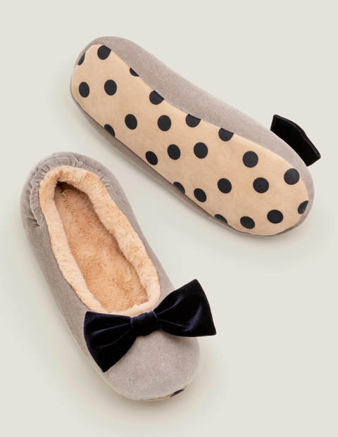 Cosy Velvet Bow Slippers - Grey Cosy Velvet Bow Slippers - Grey