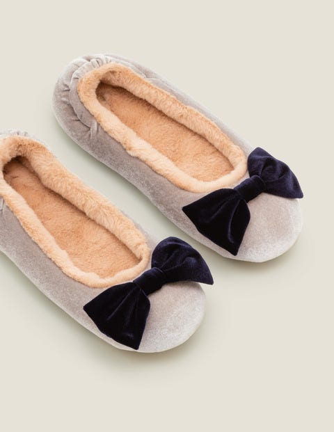 Cosy Velvet Bow Slippers - Grey Cosy Velvet Bow Slippers - Grey