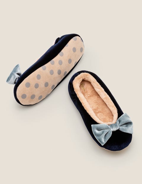 Cosy Velvet Bow Slippers - Navy Cosy Velvet Bow Slippers - Navy