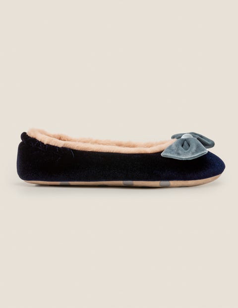 Cosy Velvet Bow Slippers - Navy Cosy Velvet Bow Slippers - Navy