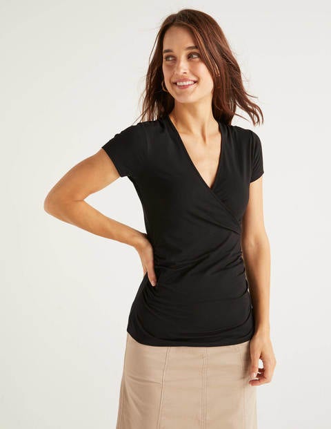 Short Sleeve Wrap Top - Black Short Sleeve Wrap Top - Black