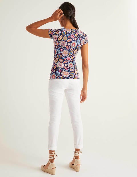 Short Sleeve Jersey Wrap Top - French Navy, Festival Paisley Short Sleeve Jersey Wrap Top - French Navy, Festival Paisley