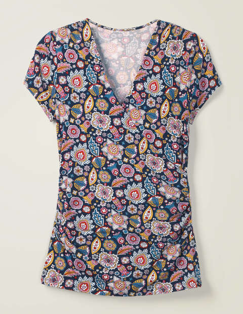 Short Sleeve Jersey Wrap Top - French Navy, Festival Paisley Short Sleeve Jersey Wrap Top - French Navy, Festival Paisley