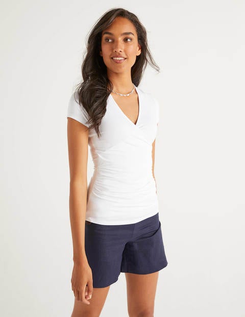 Short Sleeve Wrap Top - White Short Sleeve Wrap Top - White
