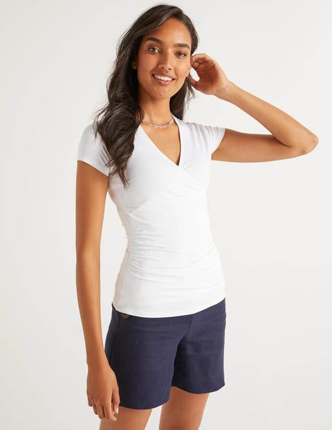 Short Sleeve Wrap Top - White Short Sleeve Wrap Top - White