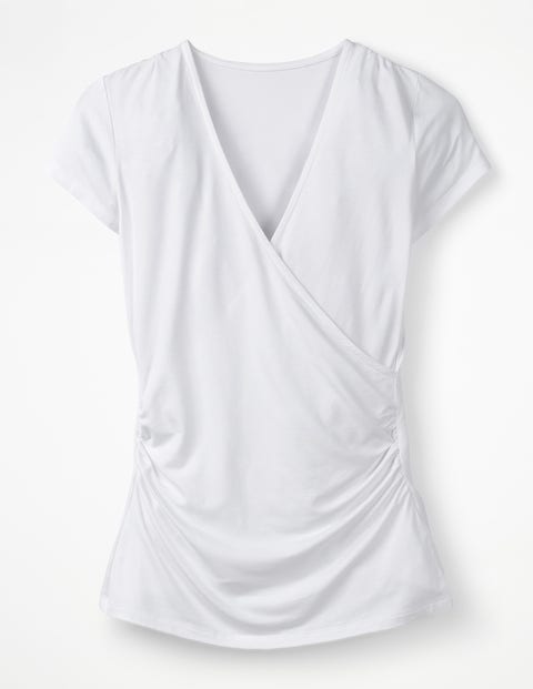 Short Sleeve Wrap Top - White Short Sleeve Wrap Top - White