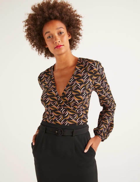 Elodie Jersey Wrap Top - Black, Floret Spray Elodie Jersey Wrap Top - Black, Floret Spray