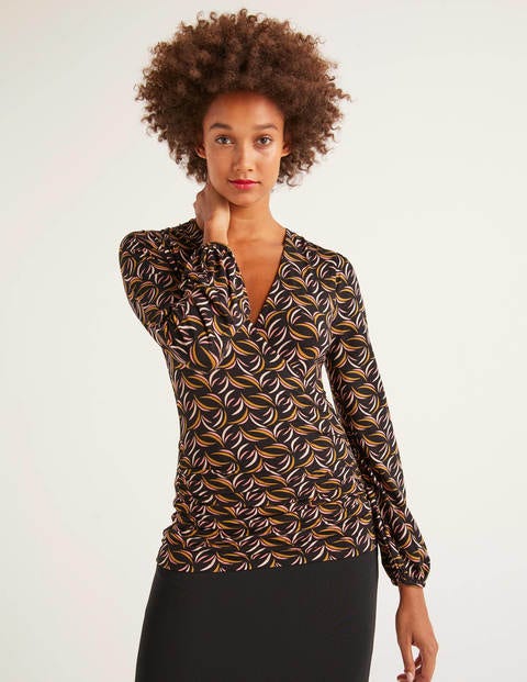 Elodie Jersey Wrap Top - Black, Floret Spray Elodie Jersey Wrap Top - Black, Floret Spray