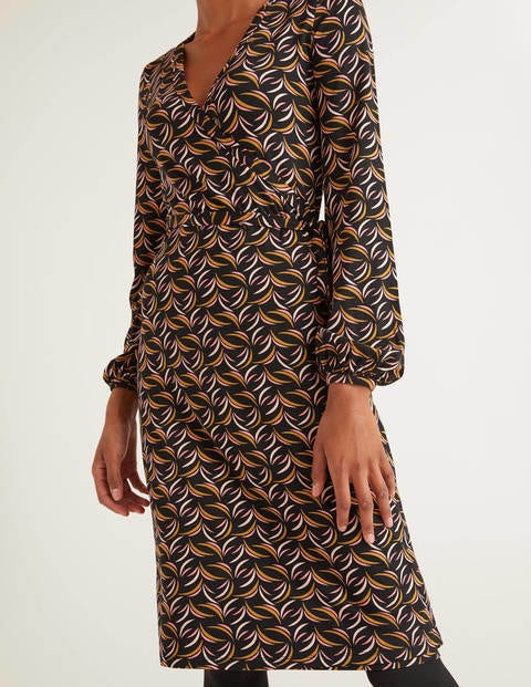 Elodie Wickelkleid Aus Jersey - Schwarz, Streublumen Elodie Wickelkleid Aus Jersey - Schwarz, Streublumen