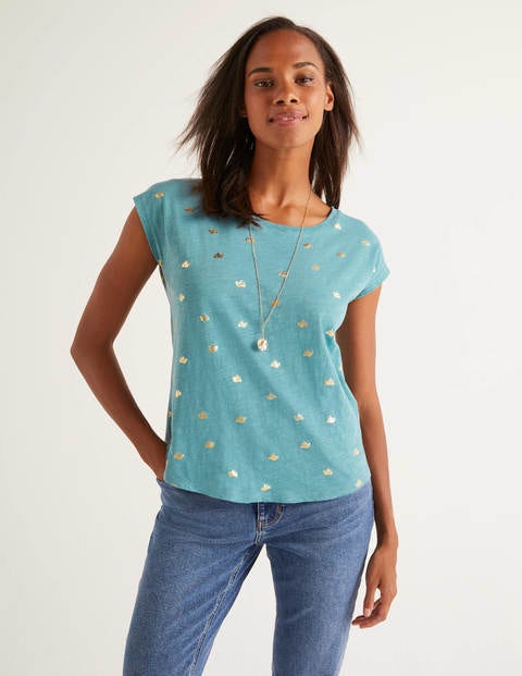 Robyn T-Shirt Aus Jersey - Mittelblau, Folien-Taube Robyn T-Shirt Aus Jersey - Mittelblau, Folien-Taube