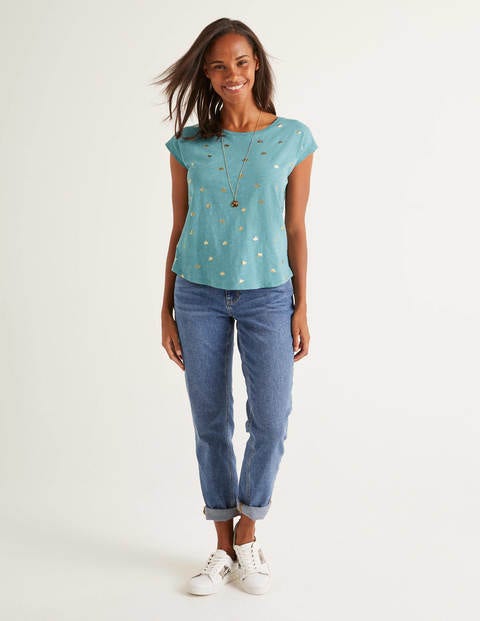 Robyn T-Shirt Aus Jersey - Mittelblau, Folien-Taube Robyn T-Shirt Aus Jersey - Mittelblau, Folien-Taube