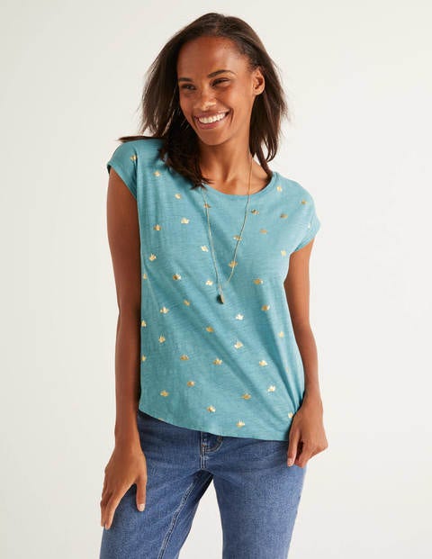 Robyn T-Shirt Aus Jersey - Mittelblau, Folien-Taube Robyn T-Shirt Aus Jersey - Mittelblau, Folien-Taube